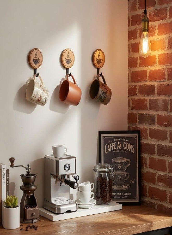 Aimto 3PCS Bamboo Wall Mounted Coffee Mug Holder， with Hooks and Sign Modern Wood Coffee Sign for Kitchen, Bar Station Accessories, Coffee Sign Decor - Image 2