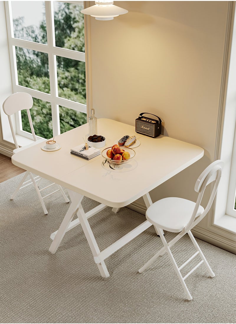 Taimi 3-Piece Folding Dining Set, Square Dining Table with 2 Chairs Elegant Design, Wooden Table 80x80x74cm with 2 Folding Chairs with Metal Frame - White 