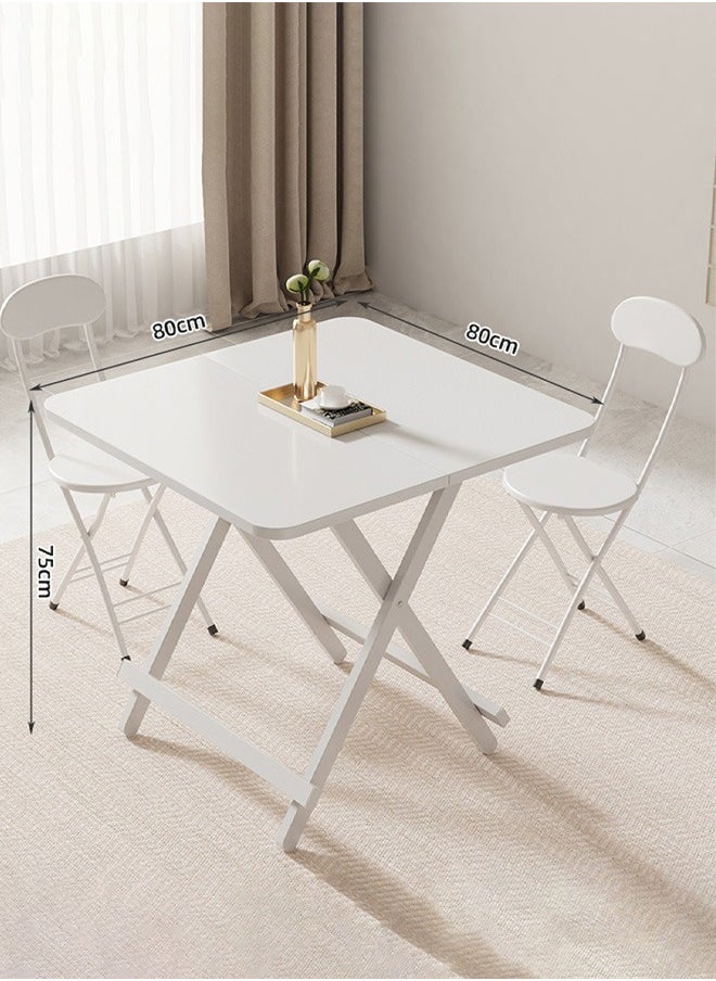 Taimi 3-Piece Folding Dining Set, Square Dining Table with 2 Chairs Elegant Design, Wooden Table 80x80x74cm with 2 Folding Chairs with Metal Frame - White  - Image 2