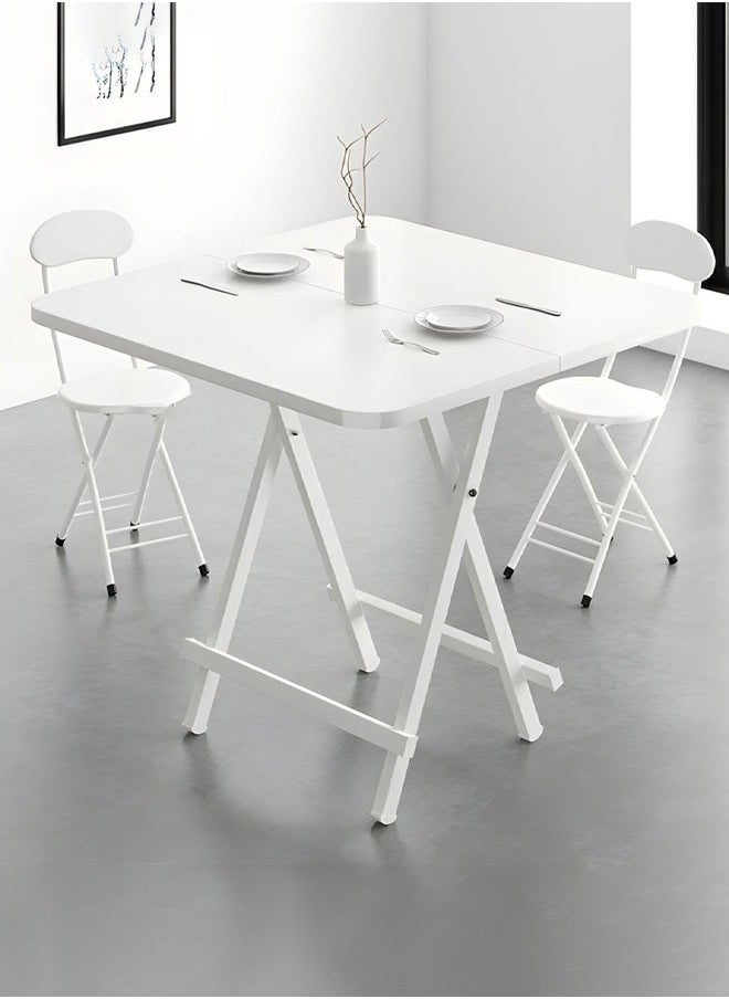 Taimi 3-Piece Folding Dining Set, Square Dining Table with 2 Chairs Elegant Design, Wooden Table 80x80x74cm with 2 Folding Chairs with Metal Frame - White  - Image 3