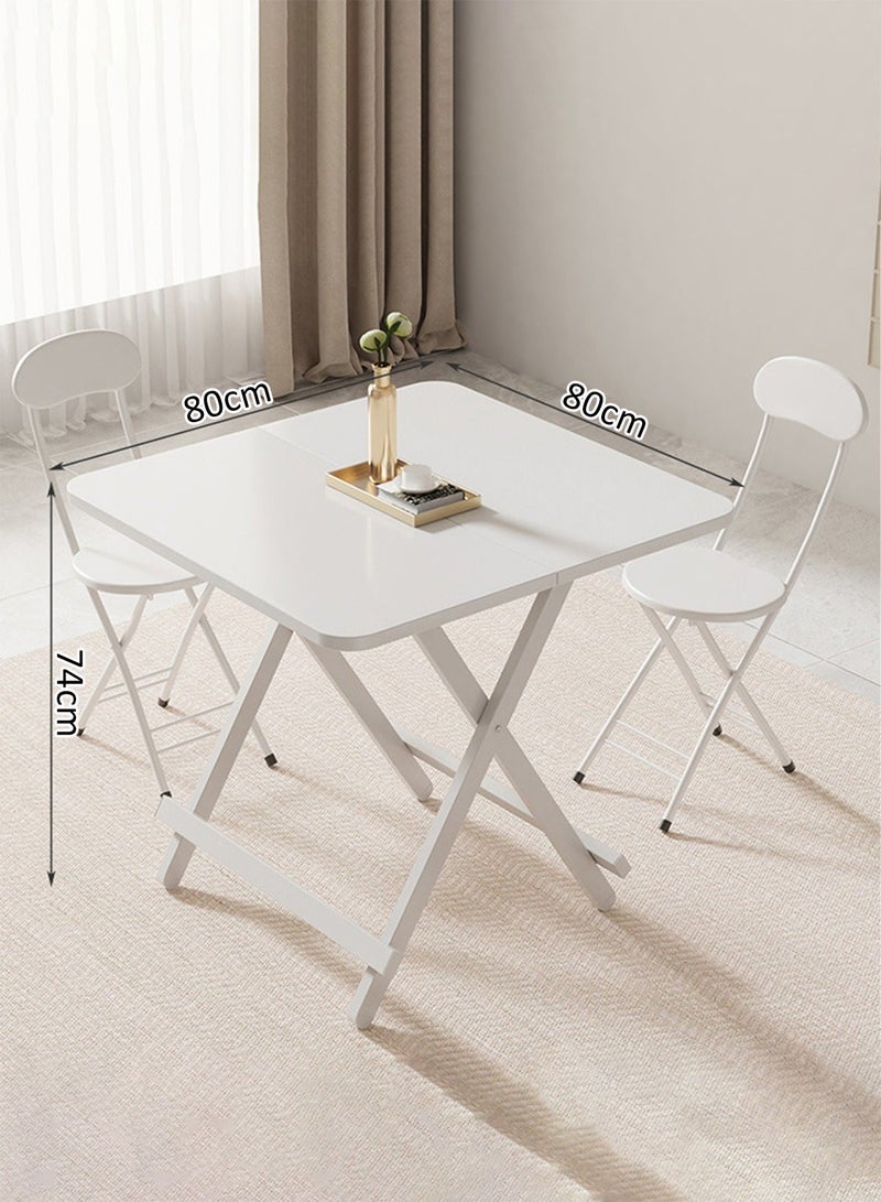 Taimi 3-Piece Folding Dining Set, Square Dining Table with 2 Chairs Elegant Design, Wooden Table 80x80x74cm with 2 Folding Chairs with Metal Frame - White - Image 2