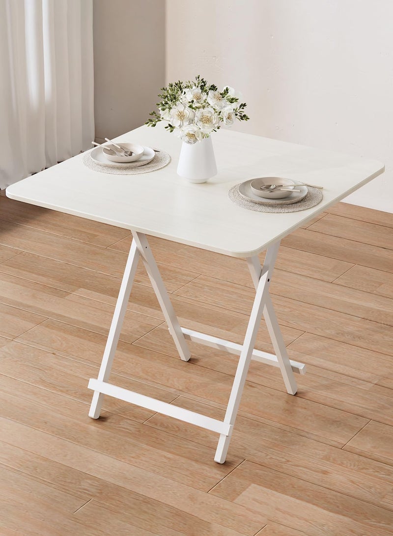Taimi 3-Piece Folding Dining Set, Square Dining Table with 2 Chairs Elegant Design, Wooden Table 80x80x74cm with 2 Folding Chairs with Metal Frame - White - Image 4