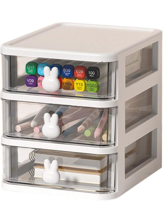 HOUSE OF QUIRK House of Quirk 3 Tier Transparent Cosmetic Jewelry Box, Office Desktop Drawer Storage Box, Plastic Multi-Layer Small Storage Box (White)  - Image 1