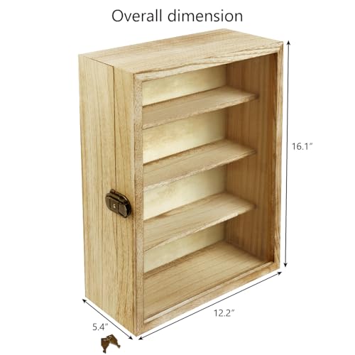 Ikee Design Wall Mounted Collectible Display Shelves Case Shadow Box with a Lock and Key and Tempered Glass Top for Displaying Your Valuable and Collection, 12.2 W x 5.4 D x 16.1 H in, Oak Color - Image 2