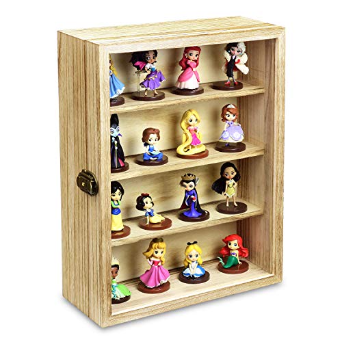 Ikee Design Wall Mounted Collectible Display Shelves Case Shadow Box with a Lock and Key and Tempered Glass Top for Displaying Your Valuable and Collection, 12.2 W x 5.4 D x 16.1 H in, Oak Color - Image 1