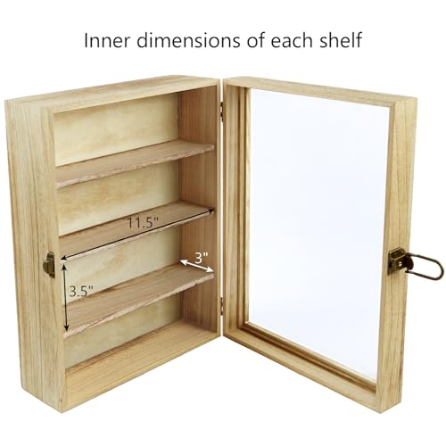 Ikee Design Wall Mounted Collectible Display Shelves Case Shadow Box with a Lock and Key and Tempered Glass Top for Displaying Your Valuable and Collection, 12.2 W x 5.4 D x 16.1 H in, Oak Color - Image 3