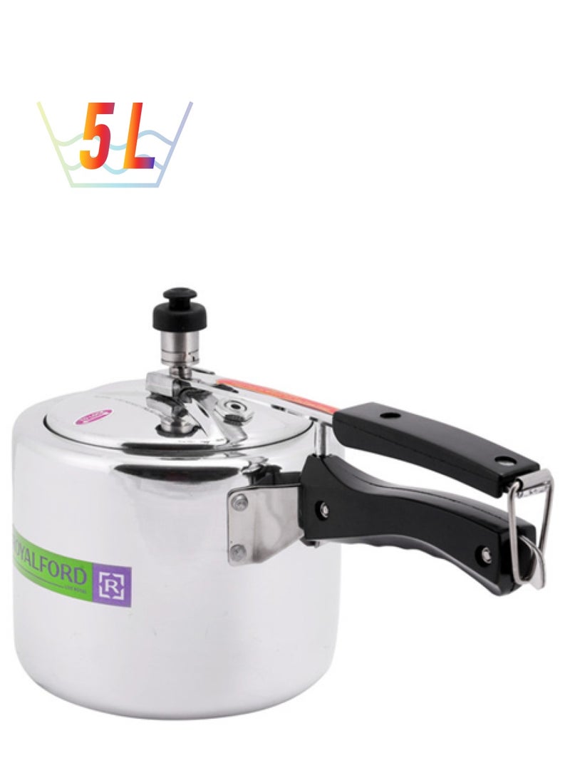 Royalford Aluminium Pressure Cooker - 5L Capacity| Durable Virgin Aluminium| Whistling Weight Valve, Extra Strong Lugs, Heavy Base, Ideal for rice, beans, stews, veggies, Chicken, Soup Silver 5.0Liters - Image 1