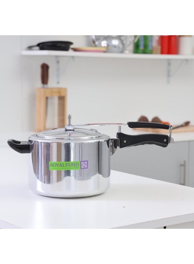 Royalford Aluminium Pressure Cooker - 5L Capacity| Durable Virgin Aluminium| Whistling Weight Valve, Extra Strong Lugs, Heavy Base, Ideal for rice, beans, stews, veggies, Chicken, Soup Silver 5.0Liters - Image 4
