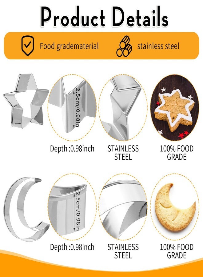 LLOUSSAK Star Cookie Cutters Set, Stainless Steel Star and Moon Cookie Cutter Shapes, Large Moon Star Shaped Biscuit Molds, Metal Cookie Cutters for Baking Pastry Fondant Ramadan Holiday (2pcs) - Image 3