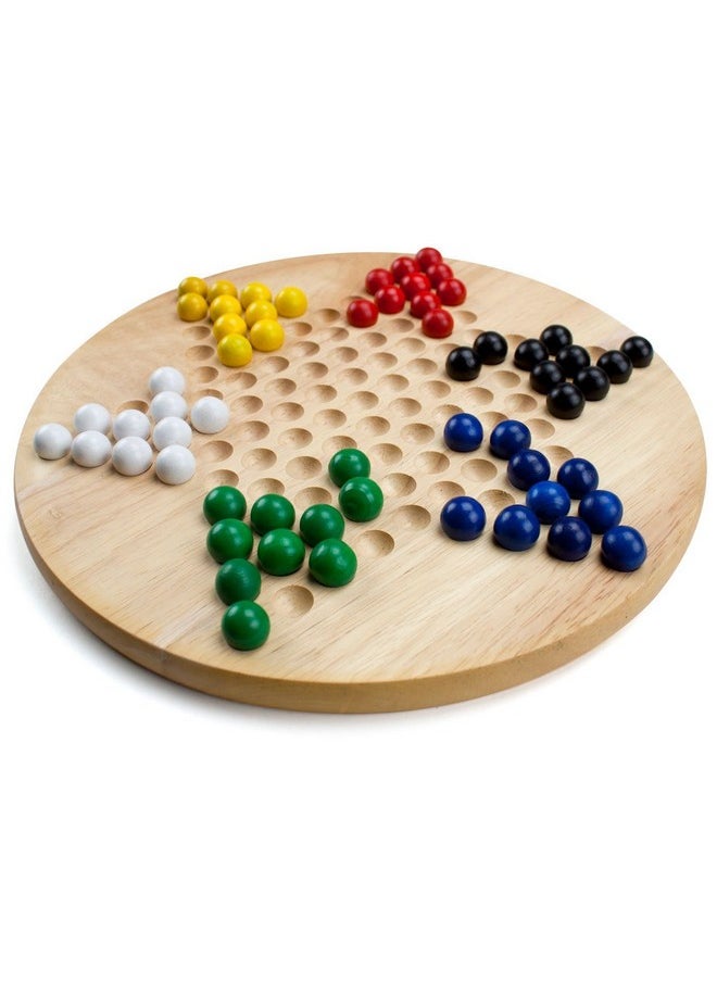 Brybelly - Chinese Checkers Game Set With 11.5 In Natural Wood Checkers Board ; 60 Wood Marbles In 6 Bright Colors For Adults Boys And Girls Game Playing - Image 1