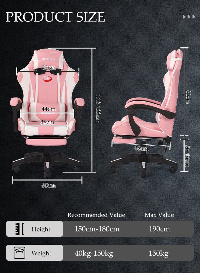 Spides Ergonomic Gaming Chair with Footrest Computer Gaming Chair Height Adjustable Video Game Chairs Ergonomic High Back Gaming Chairs with Neck Pillow and Headrest 360° Rotation with Neck and Lumbar Support for Office Home  - Image 3