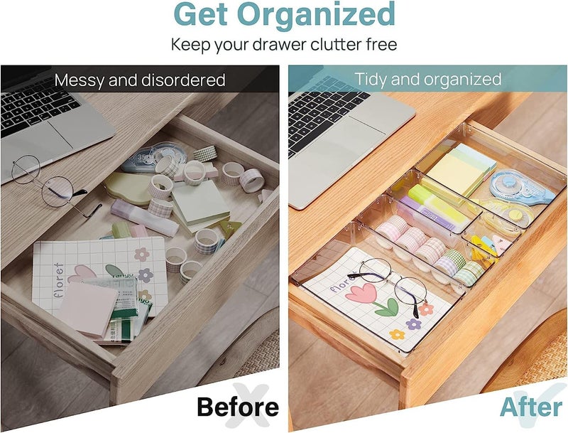 Kienlix 11 Pcs Drawer Organizer Versatile Vanity Drawer Storage Bins, Clear Plastic Drawer Organizer Trays, Customize Layout Organizer for Makeup and Bathroom Vanity (Clear) (11 pc) - Image 5