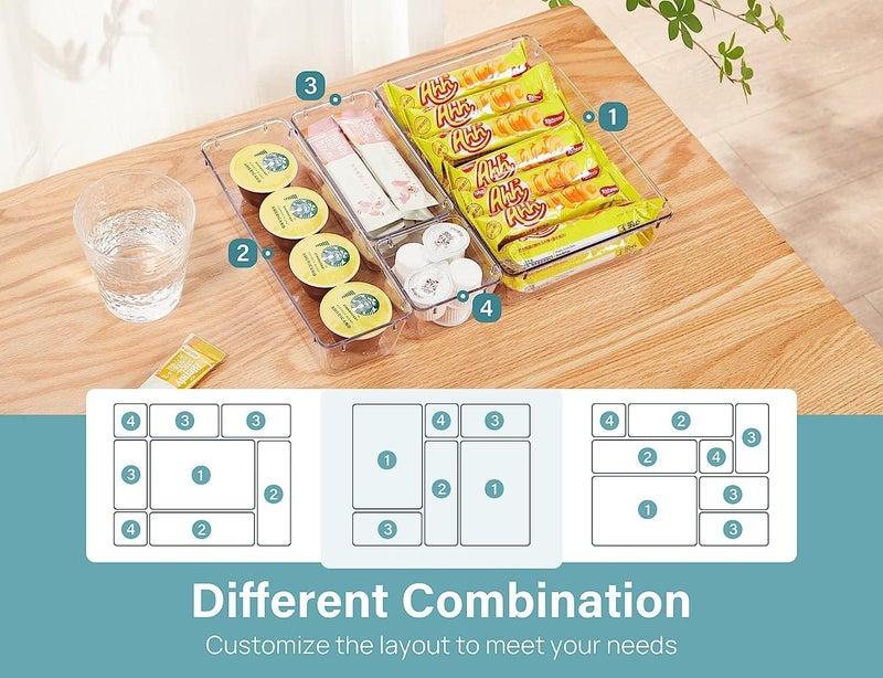Kienlix 11 Pcs Drawer Organizer Versatile Vanity Drawer Storage Bins, Clear Plastic Drawer Organizer Trays, Customize Layout Organizer for Makeup and Bathroom Vanity (Clear) (11 pc) - Image 4