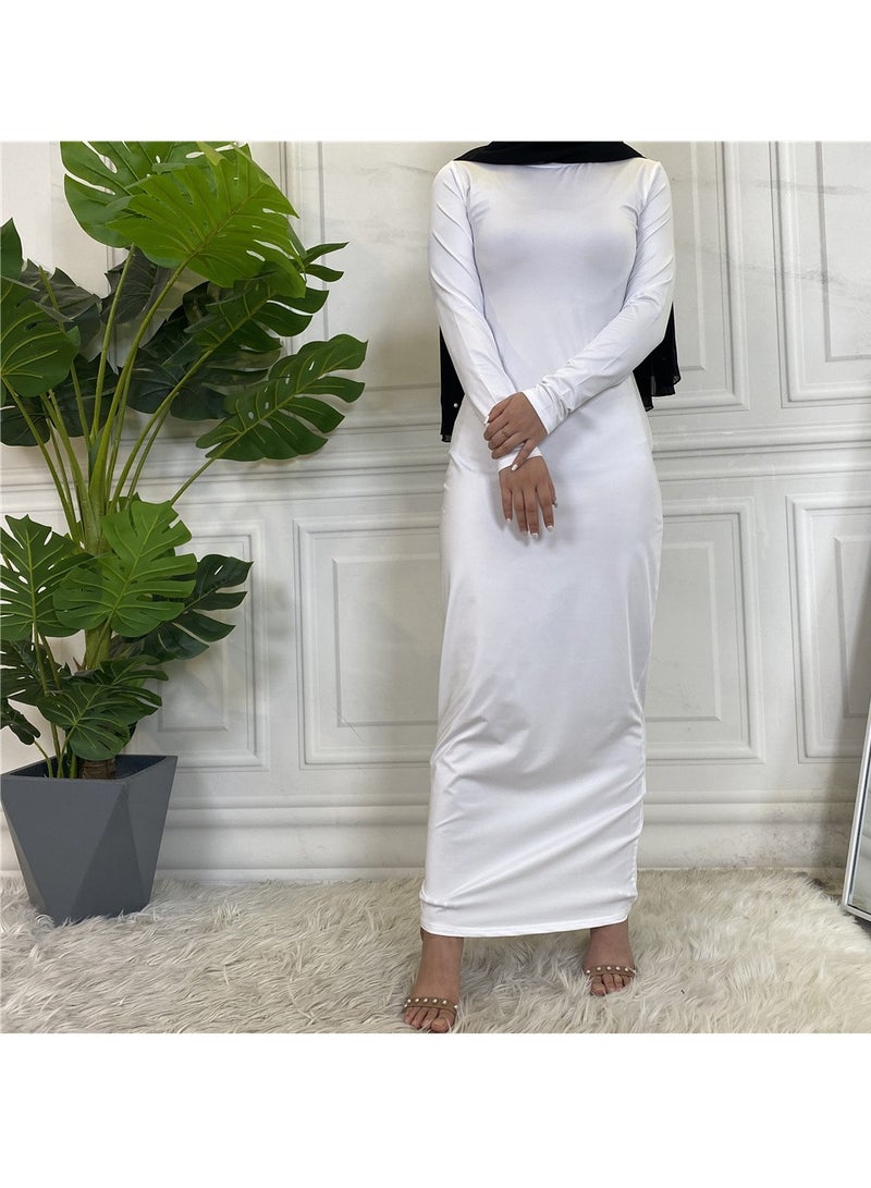 إسكدنيا Mock Neck Casual Abaya, Soft Breathable Long Sleeve Women Abaya Dress, Long Lasting Comfortable Normal Muslim Women Islamic Dress for Prayer, Daily Wear, Occasion Wear, ( Size S, White) - Image 1