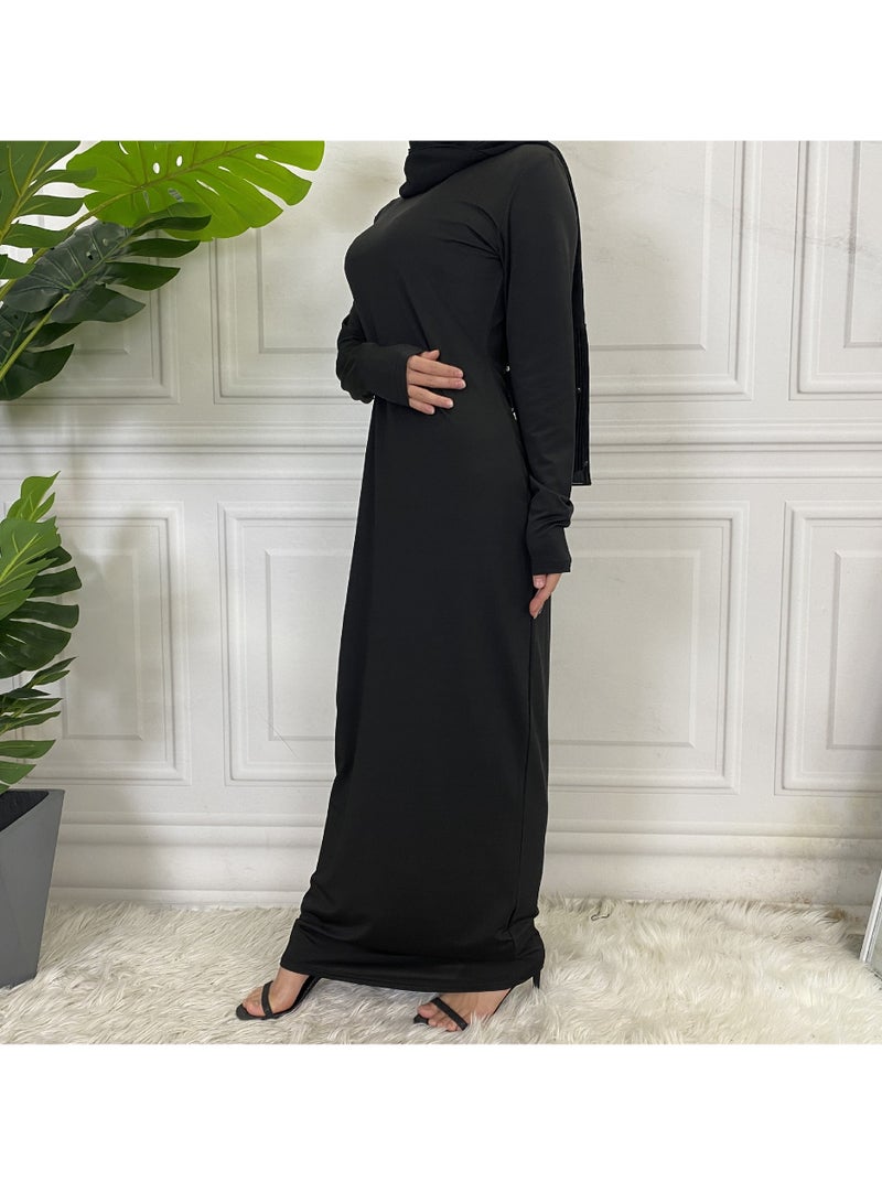 إسكدنيا Mock Neck Casual Abaya, Soft Breathable Long Sleeve Women Abaya Dress, Long Lasting Comfortable Normal Muslim Women Islamic Dress for Prayer, Daily Wear, Occasion Wear, ( Size S, White) - Image 3