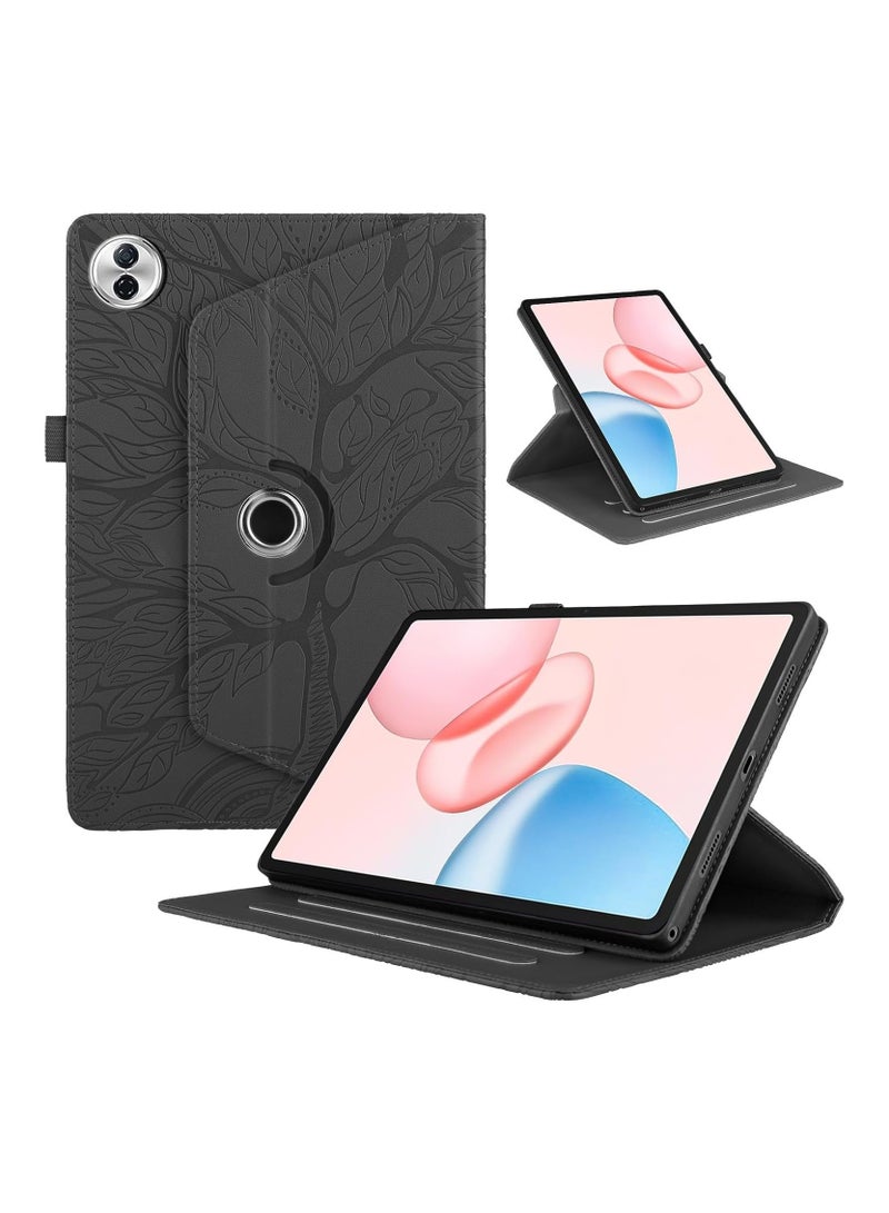 VKL Case Compatible with Honor Pad 10 12.1 inch 2025, 360 Degree Rotating Stand PU Leather Flip Folio Tablet Case Tree of Life Embossed Shell Shockproof Cover (Black) - Image 1