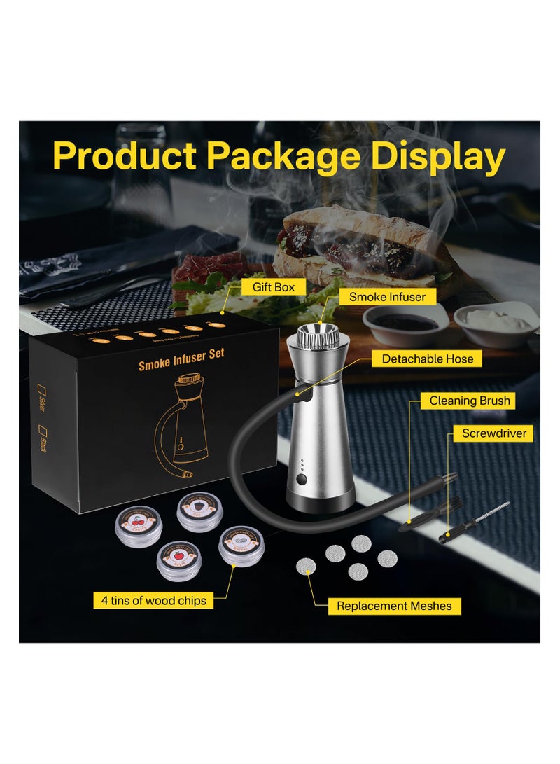 Whiskey Smoker Kit, Cocktail Smoker With Third Gear Adjustment/Metal Burning Chamber 12PCS, Wood Chips, Cold Smoke for Food and Drink - Gifts for Father (Silver)  - Image 2
