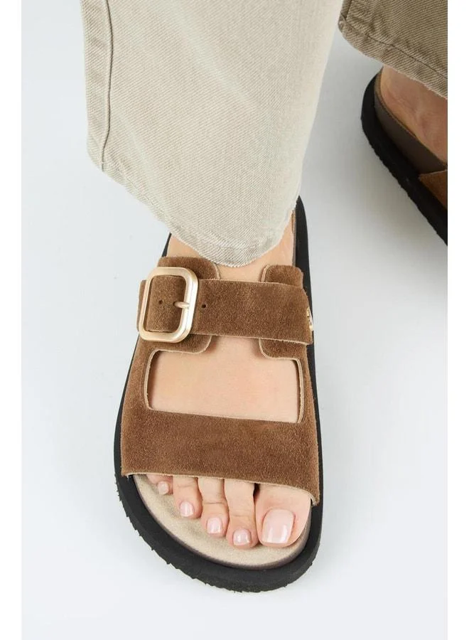 Regina Women's Genuine Leather Double-Strap Single-Buckle Taba Slipper