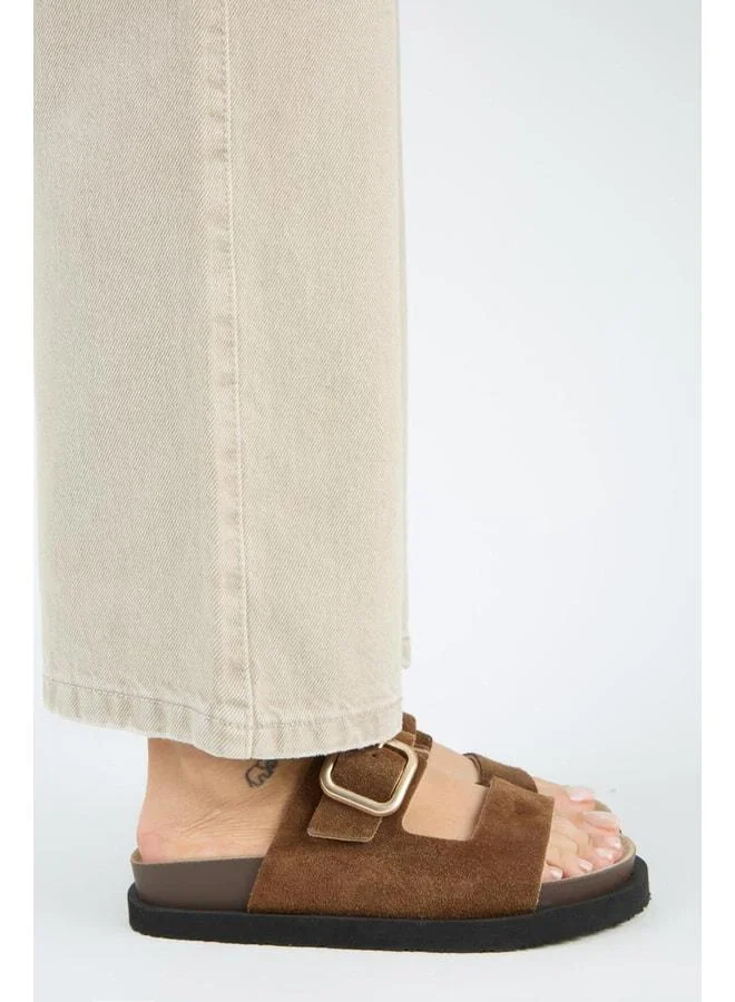 Manijero  Regina Women's Genuine Leather Double-Strap Single-Buckle Taba Slipper for Women | Best Price UAE