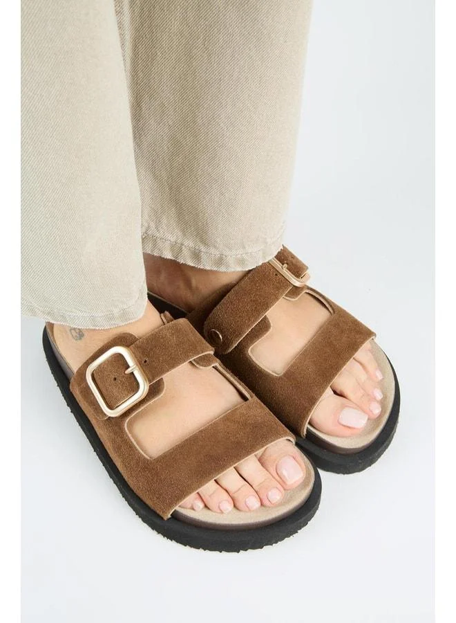 Manijero  Regina Women's Genuine Leather Double-Strap Single-Buckle Taba Slipper for Women | Best Price UAE