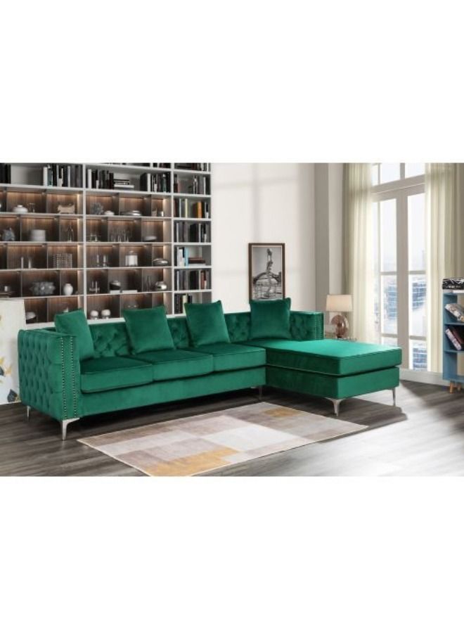 Maharat Al Bahar Regal Modern Luxury Fabric Sofa Set 4 Seater Green 260x190x80 cm