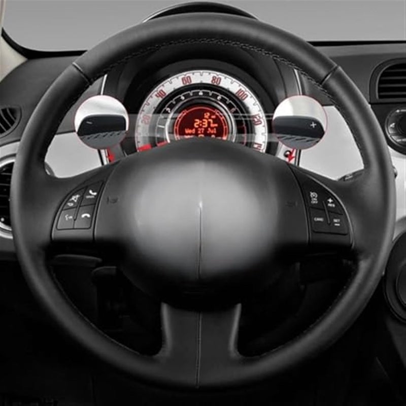 Wivplex Black Leather Steering Wheel Cover for Fiat 500 - Image 3