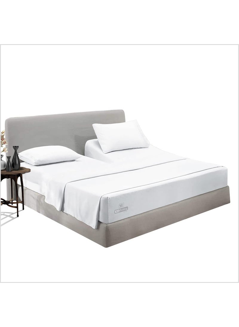 SGI bedding SGI bedding 36"" King Split Top Flex Head Sheet 100% Egyptian Cotton Sheet Set 1000 Thread Count Flex Top Sheet for Adjustable Bed 4Pc Sheet Set 18"" Deep Pocket for Sleep Number Bed - White  - Image 1
