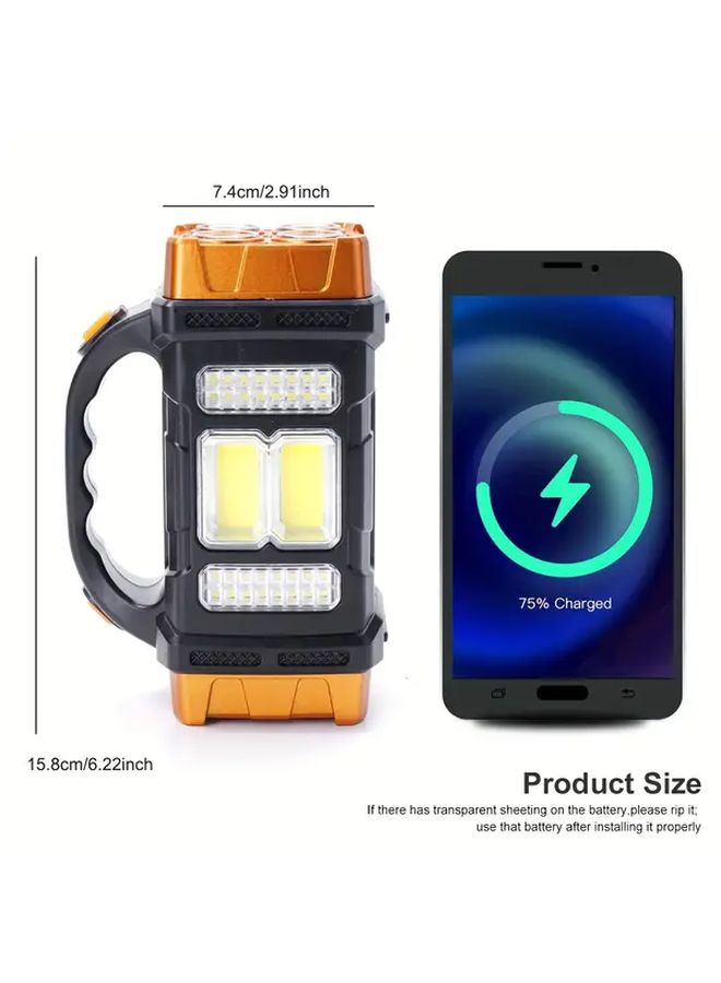 1 Pc Solar Powered Portable Camping Light USB Rechargeable Dual Light Source LED Emergency Torch With 4 Lighting Modes For Outdoor Hiking Fishing Boating Night Reading - Image 2