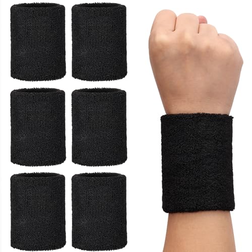 HST H&S Absorbent Wrist Sweatbands, 6Pcs Tennis Sweat Bands for Gym & Running - Black Moisture Wicking Wristbands for Exercise - Weight Lifting Sweat Band Men & Women, One Size fits all, Easy to Wash - Image 1