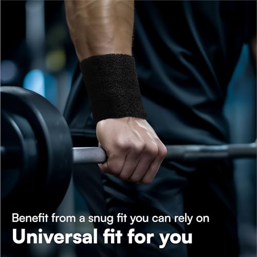 HST H&S Absorbent Wrist Sweatbands, 6Pcs Tennis Sweat Bands for Gym & Running - Black Moisture Wicking Wristbands for Exercise - Weight Lifting Sweat Band Men & Women, One Size fits all, Easy to Wash - Image 3