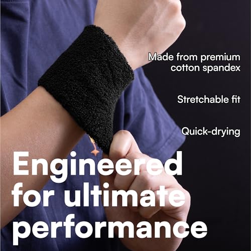 HST H&S Absorbent Wrist Sweatbands, 6Pcs Tennis Sweat Bands for Gym & Running - Black Moisture Wicking Wristbands for Exercise - Weight Lifting Sweat Band Men & Women, One Size fits all, Easy to Wash - Image 4
