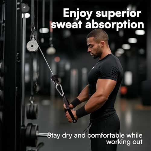 HST H&S Absorbent Wrist Sweatbands, 6Pcs Tennis Sweat Bands for Gym & Running - Black Moisture Wicking Wristbands for Exercise - Weight Lifting Sweat Band Men & Women, One Size fits all, Easy to Wash - Image 2