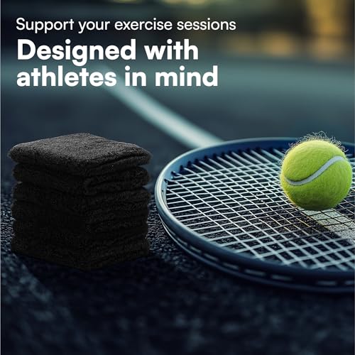 HST H&S Absorbent Wrist Sweatbands, 6Pcs Tennis Sweat Bands for Gym & Running - Black Moisture Wicking Wristbands for Exercise - Weight Lifting Sweat Band Men & Women, One Size fits all, Easy to Wash - Image 5
