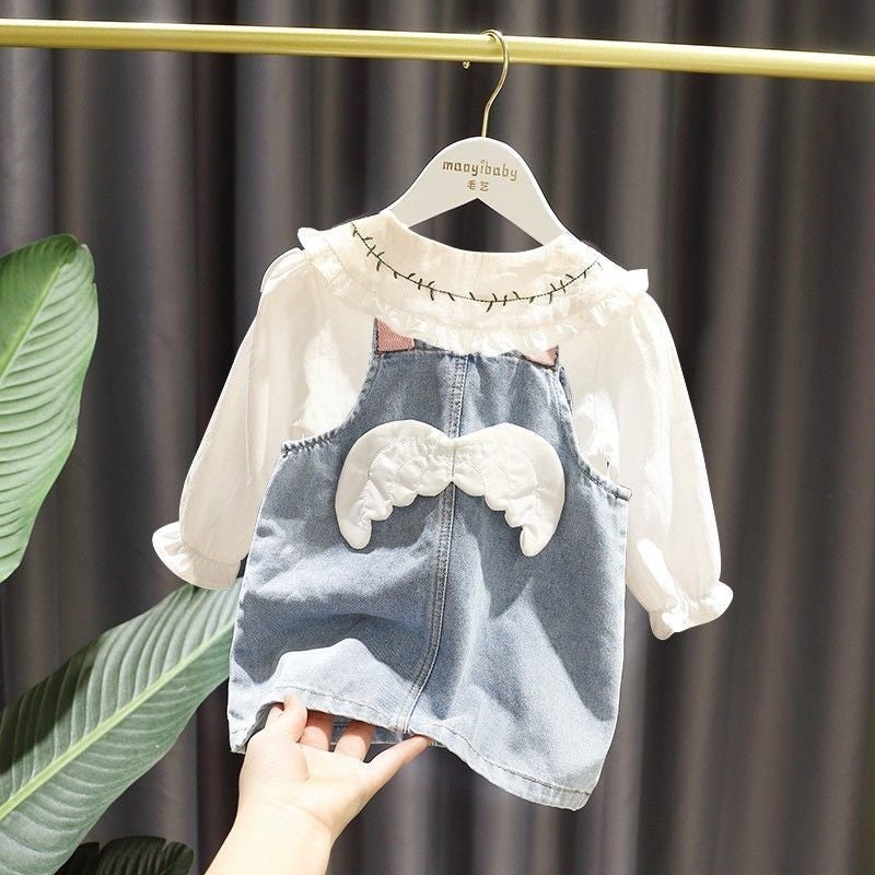 Girls Denim Suit Baby Spring New Baby Doll Shirt Suspender Skirt Two-Piece Set Kidsren'S Spring & Fall Clothing Versatile - Image 4