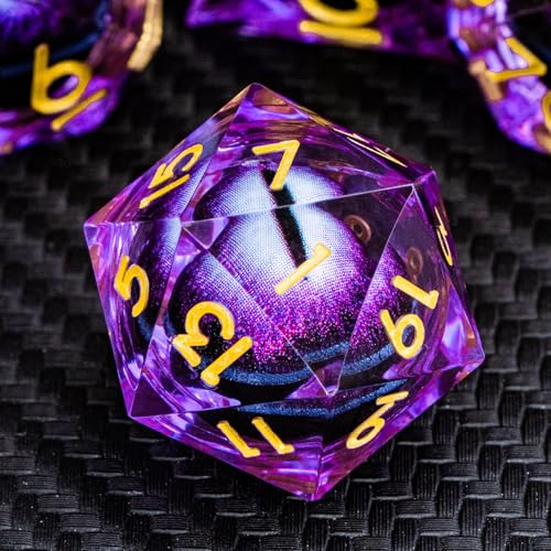 ARUOHHA DND Resin Dice Dragon Eye Dice Liquid Core Purple Sharp Edged Dice Set with Gift Box Dungeons Polyhedral D and D Dice Set Compatible with DD Role Playing Game D20 D12 D10 D8 D6 - Image 1