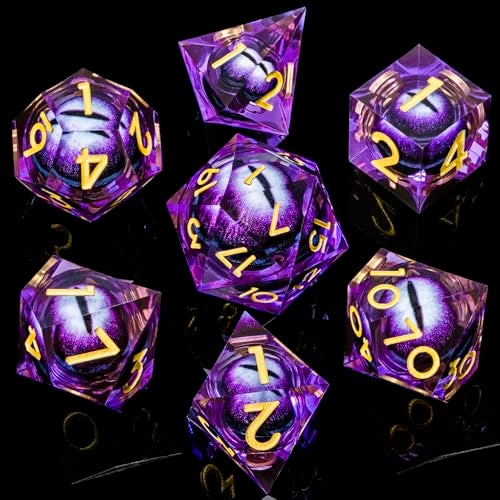 ARUOHHA DND Resin Dice Dragon Eye Dice Liquid Core Purple Sharp Edged Dice Set with Gift Box Dungeons Polyhedral D and D Dice Set Compatible with DD Role Playing Game D20 D12 D10 D8 D6 - Image 5