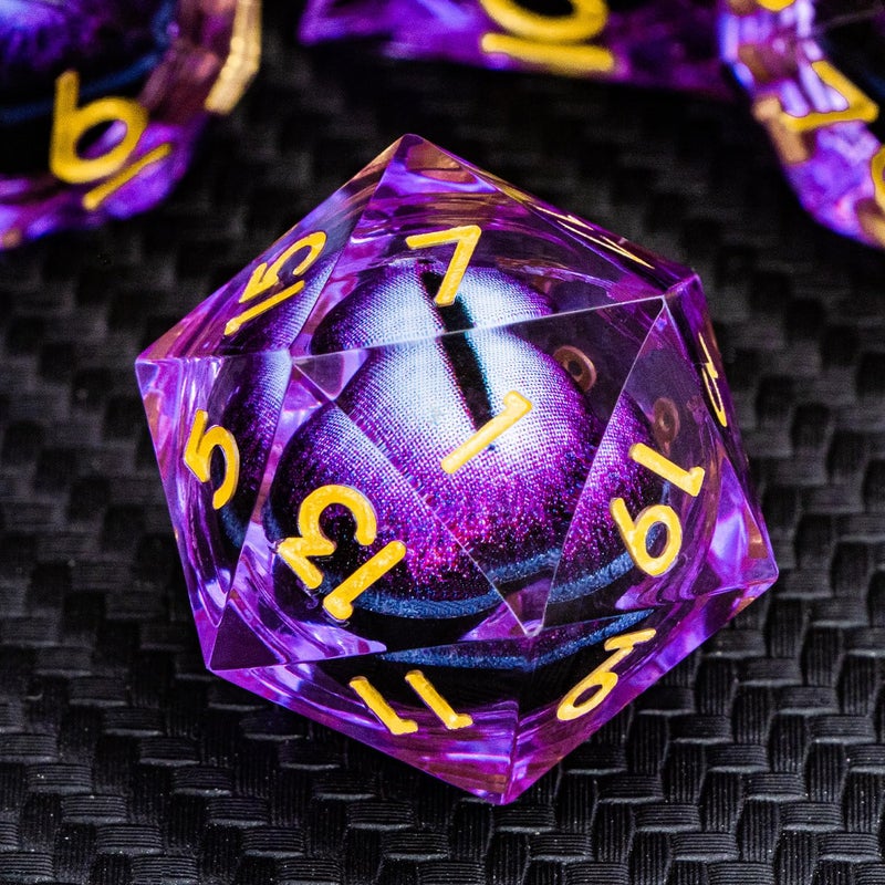 ARUOHHA DND Resin Dice Dragon Eye Dice Liquid Core Purple Sharp Edged Dice Set with Gift Box Dungeons Polyhedral D and D Dice Set Compatible with DD Role Playing Game D20 D12 D10 D8 D6 - Image 3