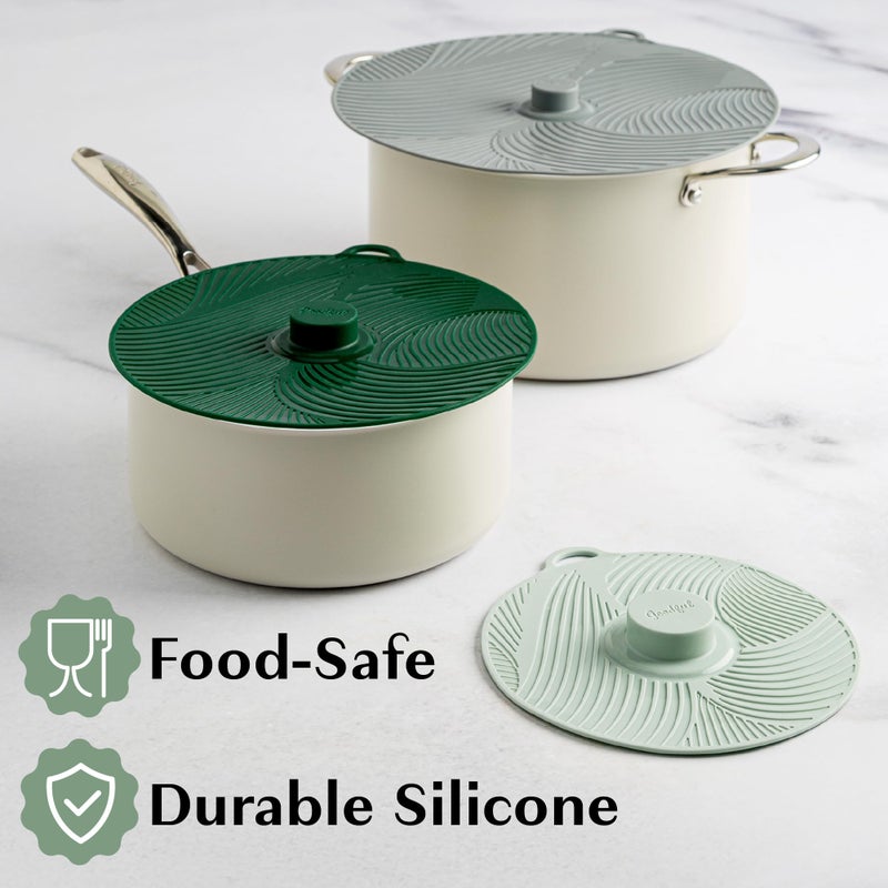 Goodful Universal Silicone Lids for Pots and Pans, Heat Safe, Reusable Suction Seal Covers for Bowls, Pots, Cups- Food Grade, Dishwasher Safe, 3 Piece, Gray, Green and Sage - Image 2