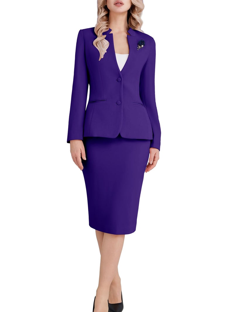 Kelyaa Womens 2 Piece Suit Skirt Set Business Office Work Blazer Jackets and Pencil Skirt with Slit Purple