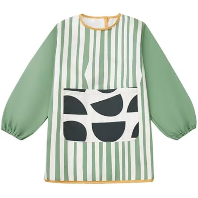 KIDS PAINTING APRON, WATERPROOF STAIN RESISTANT CHILDREN PAINTING APRON WITH LONG SLEEVE AND FRONT LARGE POCKET FOR COOKING AND CRAFTS - Image 1