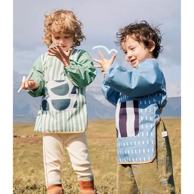 KIDS PAINTING APRON, WATERPROOF STAIN RESISTANT CHILDREN PAINTING APRON WITH LONG SLEEVE AND FRONT LARGE POCKET FOR COOKING AND CRAFTS - Image 2