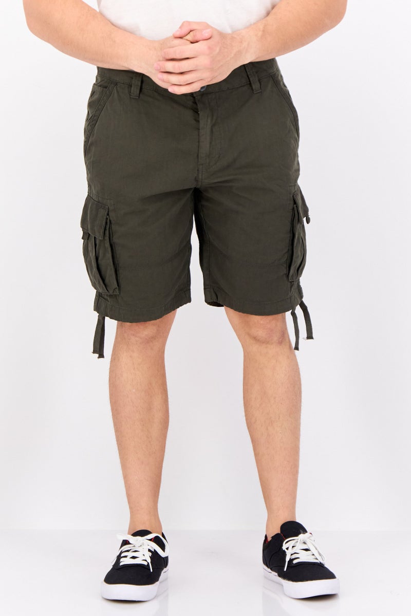 Threadbare Men Solid Cargo Shorts, Olive - Image 1