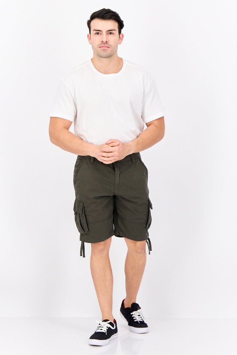 Threadbare Men Solid Cargo Shorts, Olive - Image 4