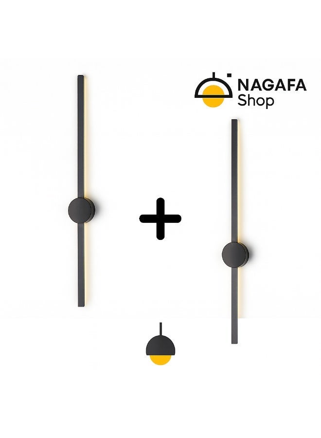 نجفة شوب طقم أبليك حائط مودرن LED (قطعتان) ،اللون اسود، للاستخدام الداخلي والخارجي، مثالي للممرات وغرف النوم - قابل لتغيير لون الاضاءة (ابيض، اصفر ،ميكس) - Image 1