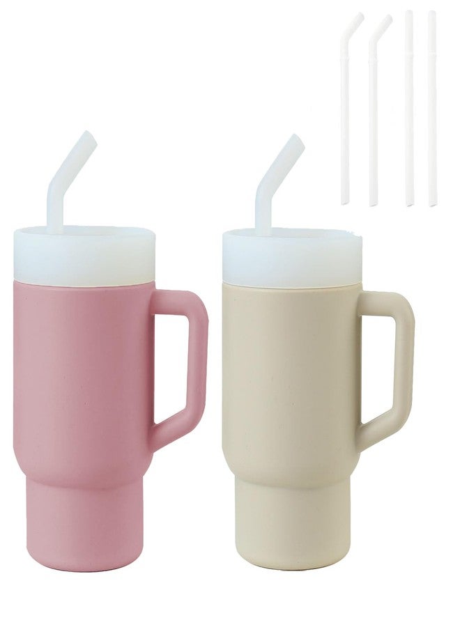 PandaEar 2 Pack Kids Tumbler Silicone Toddler Cup with Straw and Handle, 9.5oz Spill-Proof Training Cup for Baby, BPA-Free, Easy to Clean -Grey/Pink - Image 1
