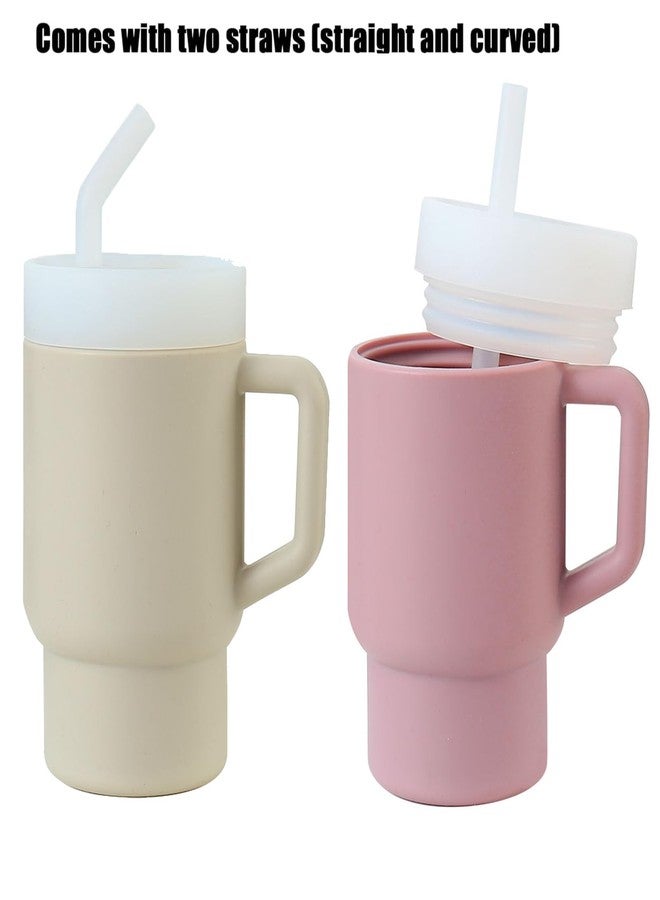 PandaEar 2 Pack Kids Tumbler Silicone Toddler Cup with Straw and Handle, 9.5oz Spill-Proof Training Cup for Baby, BPA-Free, Easy to Clean -Grey/Pink - Image 5