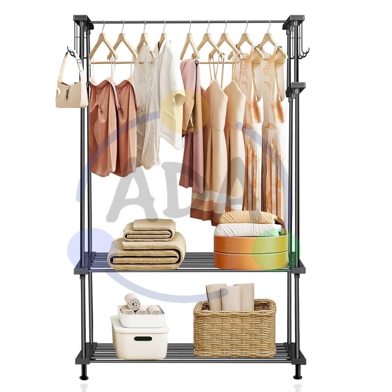 ADA حامل ملابس معدني عالي الكثافة من ADA مع 10 خطافات جانبية و 2 رف سفلي، قوي ومتعدد الاستخدامات، حامل ملابس أسود 84 × 31 × 140 سم - Image 2