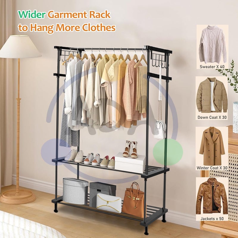 ADA حامل ملابس معدني عالي الكثافة من ADA مع 10 خطافات جانبية و 2 رف سفلي، قوي ومتعدد الاستخدامات، حامل ملابس أسود 84 × 31 × 140 سم - Image 4