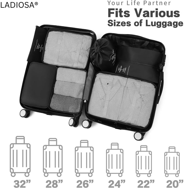 Ladiosa® Packing Cubes for Travel, Travel Organizer, Travel Essentials, Packing Cubes, Packing Bags for Clothes, 7 pcs, BLACK - Image 5