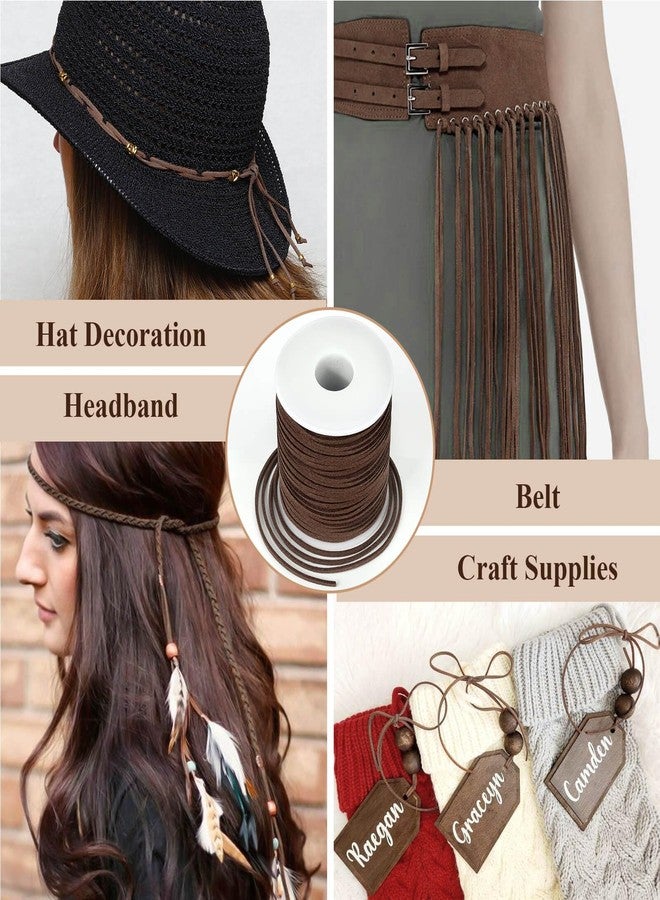 Anezus Flat Leather String Cord, Dark Brown, 2.7mm x 1.5mm x 55 Yards, Suede Ribbon for Jewelry Making, Crafts, Shoe Laces, Bracelets, Necklaces - Image 3